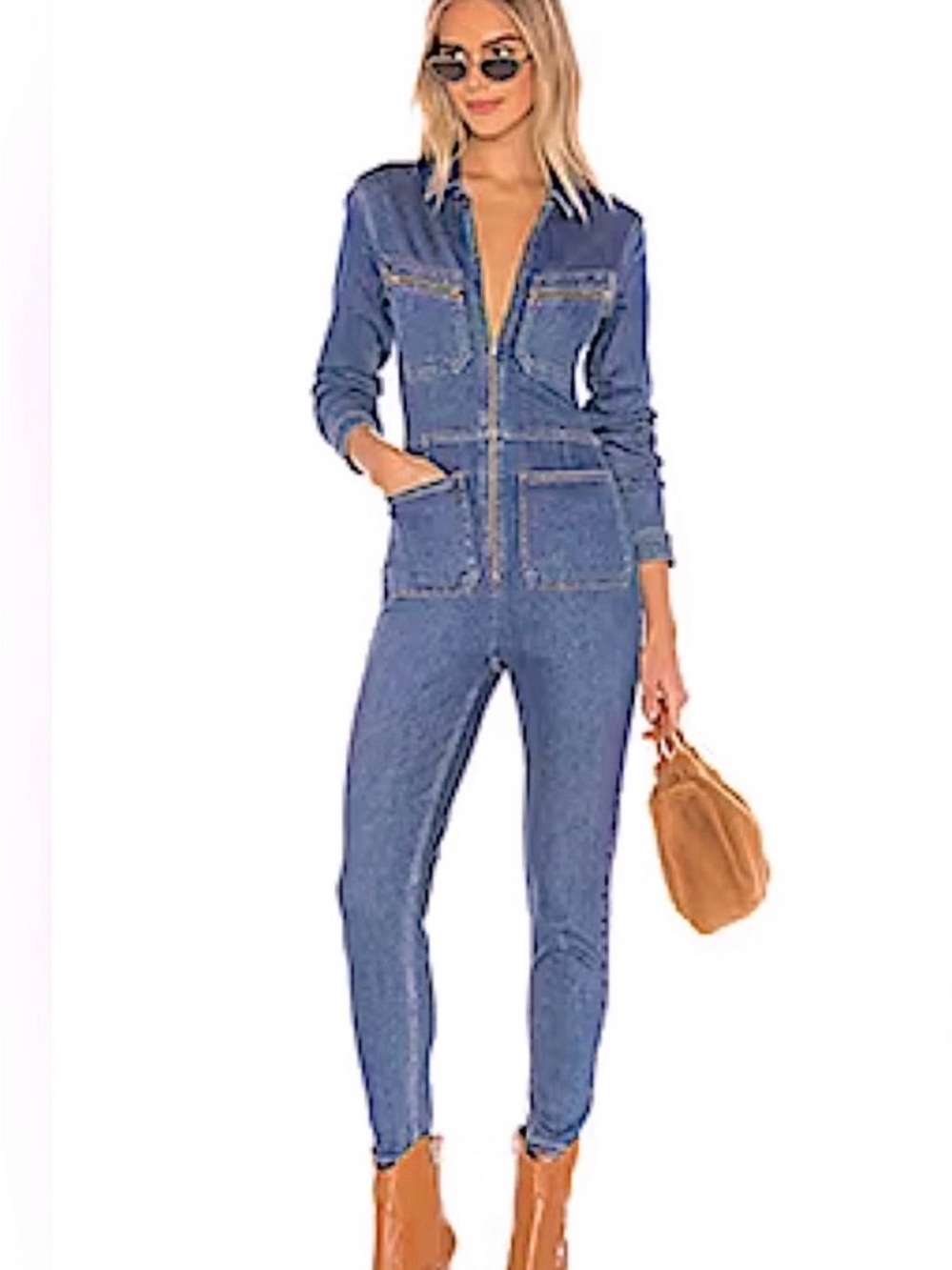 Free People Medium Blue Denim Utility Jumpsuit